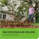 Greenworks 60V (610 CFM / 130 MPH) Cordless Leaf Blower, High Power, Lightweight & Quiet Operation for Wet Leaves, Driveways and Dense Gravel, Includes 2.5Ah Battery & 5A Rapid Charger