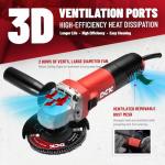DCK Angle Grinder, 4-1/2-Inch, 6.7Amp Cut off Tool Grinder, 11,800 RPM with 2 Safety Guards, 6-Piece Discs (2 Cutting/2 Grinding/2 Flap Discs), Professional Angle Grinder for Metal, Wood (KSM09-115S）