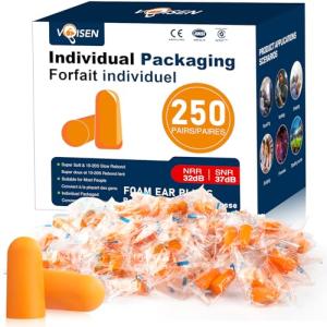 VOISEN Ear Plugs - 250 Pairs Noise Cancelling Ear Plugs for Sleeping, Snoring, Studying, Concerts & Traveling