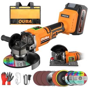 Cordless Angle Grinder Compatible for Dewalt 20V Max Battery, 3 Variable Speed, Brushless Motor with LED, Power Angle Grinder Tool Stand, Flap Disc Grinding,1x 4.0Ah Battery& Fast Charger, Orange