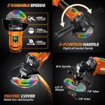 Cordless Angle Grinder Compatible for Dewalt 20V Max Battery, 3 Variable Speed, Brushless Motor with LED, Power Angle Grinder Tool Stand, Flap Disc Grinding,1x 4.0Ah Battery& Fast Charger, Orange