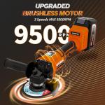 Cordless Angle Grinder Compatible for Dewalt 20V Max Battery, 3 Variable Speed, Brushless Motor with LED, Power Angle Grinder Tool Stand, Flap Disc Grinding,1x 4.0Ah Battery& Fast Charger, Orange