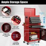 Goplus Tool Chest, 5 Drawers Rolling Tool Cabinet with Detachable Top Toolbox, Universal Lockable Wheels, Lock Bar, Protective Liner & Tool Rack, Metal Tool Storage Cart, Tool Box for Garage Workshop