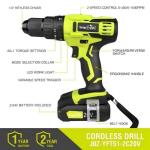 SnapFresh 20V Cordless Impact Drill-1/2" Power Drill/Driver Set,445in-lbs Torque Max,2 Variable Speeds, 43Pcs Bits w/case,2.0Ah Battery & Fast Charger Included, Power Tools