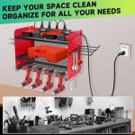 NRCUWI Garden Power Tool Organizer, Heavy Duty Tools Storage Rack Wall Mount with Charging Station, 3 Layers Yard Tool Shelf Drill Holder for Ryobi Tools - Ideal for Garage, Workshop