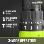 SnapFresh 20V Cordless Impact Drill-1/2" Power Drill/Driver Set,445in-lbs Torque Max,2 Variable Speeds, 43Pcs Bits w/case,2.0Ah Battery & Fast Charger Included, Power Tools