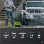 Greenworks 2100 PSI (SGS Certified) 1.2 GPM 13Amp Compact Electric Pressure Washer Telescoping Handle Power Washer for Cars, Driveways, Patios, Patio Furniture & Around Pools