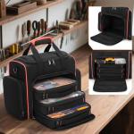Marscamd Tool Bag with 3 Removable Cases, 2 Layers Tool Tote for Hand Tools, Black with Red Binding