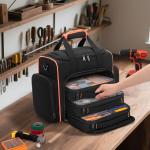 Marscamd Tool Bag with 3 Removable Cases, 2 Layers Tool Tote for Hand Tools, Black with Red Binding