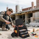 Marscamd Tool Bag with 3 Removable Cases, 2 Layers Tool Tote for Hand Tools, Black with Red Binding