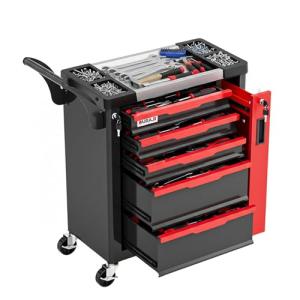 Tool Chest 5-Drawer | Rolling Tool Chest with Wheels/Side Drawer | Drawers Integrated Lockable | Tool Cart/Cabinet with Drawers for Garage Storage,Workshop | Safety Rounded Corner Anti-collision | Red