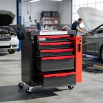 Tool Chest 5-Drawer | Rolling Tool Chest with Wheels/Side Drawer | Drawers Integrated Lockable | Tool Cart/Cabinet with Drawers for Garage Storage,Workshop | Safety Rounded Corner Anti-collision | Red