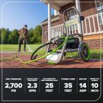 Greenworks Pro Brushless 2700 PSI (CSA Certified) 2.3 GPM Max / 1.2 GPM Electric Pressure Washer (Foldable Handles, Rugged Steel Frame, 25 FT Hose, 35 FT GFCI Power Cord)