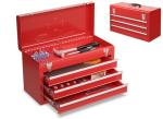 Goplus Tool Box, Portable 20” Tool Boxes with 3 Drawers, Top Tool Tray, Metal Lock Latch, Protective Liner, Auto Locking, Heavy Duty Steel Toolbox for Garage, Workshop, Mechanic