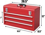 Goplus Tool Box, Portable 20” Tool Boxes with 3 Drawers, Top Tool Tray, Metal Lock Latch, Protective Liner, Auto Locking, Heavy Duty Steel Toolbox for Garage, Workshop, Mechanic