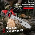 SundpeyPRO 16" Cordless Electric Chainsaw - 42V Brushless Dual Battery Powered Power Chain Saw With 2 x 5.0Ah Battery & Charger & Tool-Free Tensioner & Instant-Stop Chain Brake for Tree & Wood Cutting