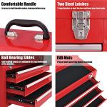 Goplus Tool Box, Portable 20” Tool Boxes with 3 Drawers, Top Tool Tray, Metal Lock Latch, Protective Liner, Auto Locking, Heavy Duty Steel Toolbox for Garage, Workshop, Mechanic