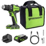 GREENWORKS 24V 1/2" Brushless Cordless Drill (400 In-lbs.), 2.0Ah (12,000mAh Power Bank) USB-C Batteries, 3.3 FT Braided Cable, 30W Charger