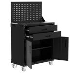 GarveeHome Rolling Tool Cabinet, Heavy Duty Steel Garage Storage Cabinet with 2 Drawers, Pegboard & 4 Wheels, Lockable Tool Cart Workbench for Workshop, Warehouse