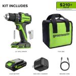 GREENWORKS 24V 1/2" Brushless Cordless Drill (400 In-lbs.), 2.0Ah (12,000mAh Power Bank) USB-C Batteries, 3.3 FT Braided Cable, 30W Charger