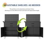 GarveeHome Rolling Tool Cabinet, Heavy Duty Steel Garage Storage Cabinet with 2 Drawers, Pegboard & 4 Wheels, Lockable Tool Cart Workbench for Workshop, Warehouse