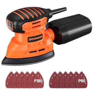 DOVAMAN DLS03A Detail Sander, 130W Palm Sander Tool, Dust Collection System, 12PCS Sandpaper, 12000RPM Compact Hand Tool for Wood Steel Surfaces