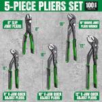 SK 5-Piece Pliers Set, 8" Adjustable Joint, 8", 10" and 12" Quick Adjust V-Jaw Groove Joint, 10" Pliers Wrench, Premium CR-V Construction, with EVA Foam Tool Organizer