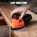 DOVAMAN DLS03A Detail Sander, 130W Palm Sander Tool, Dust Collection System, 12PCS Sandpaper, 12000RPM Compact Hand Tool for Wood Steel Surfaces
