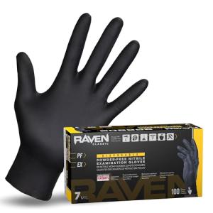 SAS Safety 66518 Raven Powder-Free Disposable Black Nitrile 7-Mil Gloves, Large, 100 Gloves by Weight