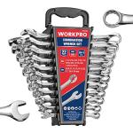 WORKPRO Mechanics Wrench Set Metric and Standard, 22PCS Complete Combination Wrenches Set. SAE 1/4" to 7/8", Metric 9mm to 19mm, Automotive Wrench Set with Rack Organizer