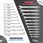 WORKPRO Mechanics Wrench Set Metric and Standard, 22PCS Complete Combination Wrenches Set. SAE 1/4" to 7/8", Metric 9mm to 19mm, Automotive Wrench Set with Rack Organizer