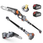 TaskStar 2-in-1 Pole Saw for Tree Trimming, 8 Inch Cordless Mini Chainsaw with Extension Pole, Brushless Motor, with 2 x 4.0 Ah Batteries & Charger, Auto Lubrication, 15 Ft Max Reach