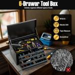 Toolsempire Tool Box, 6-Drawer Steel Tool Chest with Top Storage Automatic Lock & EVA Liner, Portable Tool Storage Organizer for Repair Shop Garage Warehouse (Black)