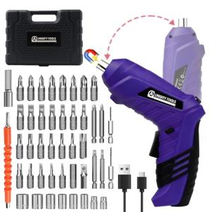 Electric Screwdriver Cordless, 3.6V Cordless Screwdriver Rechargeable, 47Pcs Small Power Screwdriver Set with Pivoting Handle and LED Light, 3Nm Battery Screw Gun for DIY Enthusiasts