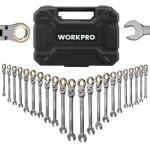 WORKPRO 22-Piece Flex-Head Ratcheting Wrench Set, Ratchet Combination Wrench Sets with Organizer Box, Nickel Plating, 72 Teeth, Metric 6-18mm & SAE 1/4-3/4"