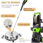 14" Pressure Washer Surface Cleaner with 4 Wheels, Stainless Steel Housing, 4000 PSI Max, 3 Connect Nozzles & 2 Extension Wands, Pressure Washer Surface Cleaner for Concrete, Patios, Sidewalks