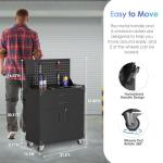 SUXXAN Black Tool Cart with Pegboard and 4 Hooks,Garage Storage Cabinet on Wheels with 2 Drawer,Industrial Service Utility Tool Cart for Mechanics, Garage, Workshop