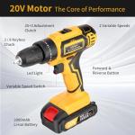 Aseboy Cordless Drill with Battery and Charger, 20V Electric Power Drill with 3/8" Keyless Chuck, 25+3 Torque Settings & Impact Mode for Drilling, Screwdriving, and Home Improvement(2 Batteries)