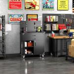 SUXXAN Black Tool Cart with Pegboard and 4 Hooks,Garage Storage Cabinet on Wheels with 2 Drawer,Industrial Service Utility Tool Cart for Mechanics, Garage, Workshop