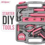Hi-Spec 35-Piece Tool Kit with 3.6V USB Small Electric Screwdiver Set, Pink Drill Set for Women, Tool Kit for Home