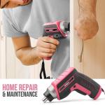 Hi-Spec 35-Piece Tool Kit with 3.6V USB Small Electric Screwdiver Set, Pink Drill Set for Women, Tool Kit for Home