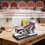 Mini Belt Sander, 15°Electric Bench Grinder Sanding Machine, 7 Adjustable Speed Electric Knife Sharpener for Metal Working DIY, Woodworking, Plastic, Crafts