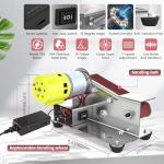 Mini Belt Sander, 15°Electric Bench Grinder Sanding Machine, 7 Adjustable Speed Electric Knife Sharpener for Metal Working DIY, Woodworking, Plastic, Crafts