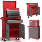 Tool Chest 7-Drawer | 40'' H Rolling Tool Chest with Wheels | Detachable Top Metal Tool Box | Garage Storage Cabinet for Repair Room,Warehouse | Rolling Tool Box with Hooks,Liners,Tray Divider | Red