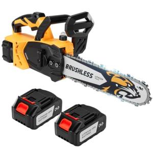 12-Inch Electric Chainsaw with 2 Battery Pack - Lightweight, High-Power 20V Cordless Chainsaw for Wood Cutting, Tree Trimming, and Yard Maintenance