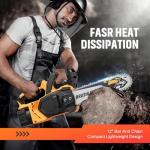 12-Inch Electric Chainsaw with 2 Battery Pack - Lightweight, High-Power 20V Cordless Chainsaw for Wood Cutting, Tree Trimming, and Yard Maintenance