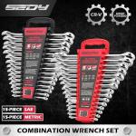 30-Piece Combination Wrench Set - Open End Wrench Set with Organizer Professional 12 Point Wrench Kit Tool for Mechanic Garages Workshops 1/4'' to 1'' & 8-22mm