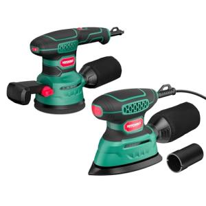 Orbital Sander 3.8Amp 450W, HYCHIKA 6 Variable Speeds Double Handle Palm Random Orbit Power Sander, 5-Inch Electric Sander with 20pcs Sandpapers, Dust Collector for Woodworking