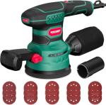 Orbital Sander 3.8Amp 450W, HYCHIKA 6 Variable Speeds Double Handle Palm Random Orbit Power Sander, 5-Inch Electric Sander with 20pcs Sandpapers, Dust Collector for Woodworking