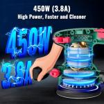 Orbital Sander 3.8Amp 450W, HYCHIKA 6 Variable Speeds Double Handle Palm Random Orbit Power Sander, 5-Inch Electric Sander with 20pcs Sandpapers, Dust Collector for Woodworking